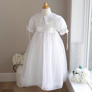 RARE GORGEOUS Strasburg Heirloom White Dress Organza Satin Embroidery Special